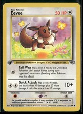 first edition eevee pokemon card Team Rocket 1st 55/82 SGC 8.5  TBC Games (Benching either Pokemon ends this effect.) [2] Quick Attack (10+) Flip a coin Pokemon Jungle Common Eevee #51