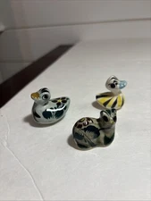 VTG Hand Painted Tonala Pottery Miniatures Set Of 3 Cat & 2 Ducks