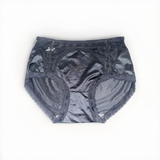 Large Shinny Black Nylon Blended Panties Women's Cotton Gusset Lace Edging