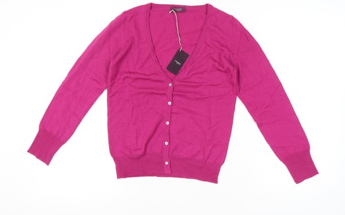 T.M.Lewin Strickjacke Damen rosa Merinowolle S V-Ausschnitt langarm
