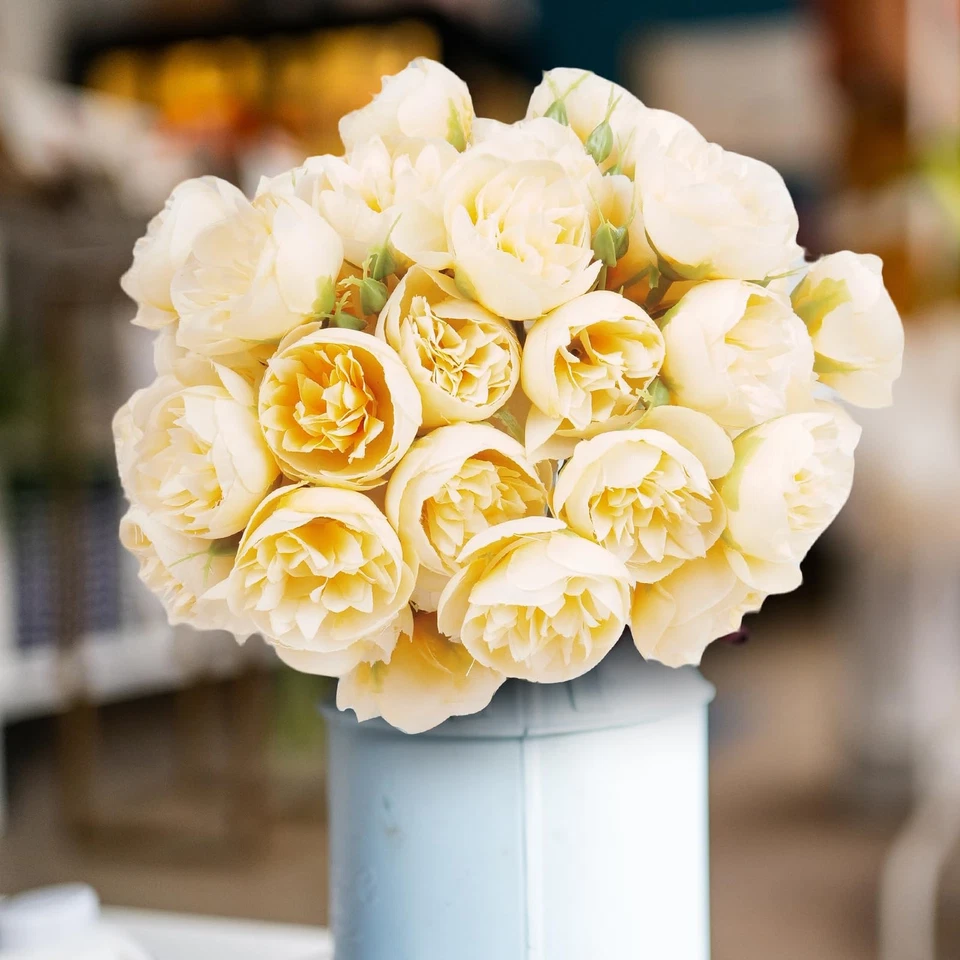 9 Bunches 27 Pcs Yellow Ranunculus Artificial Flowers, Faux Silk Mini Wedding... - Image 3 of 4