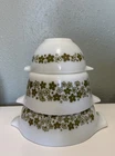 Vintage Pyrex Spring Blossom Crazy Daisy Nesting Mixing BowlsSet of3 GreenFloral