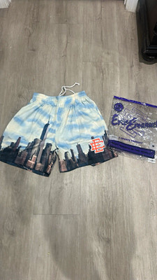 Eric Emanuel EE Men's Mesh Skyline Athletic Shorts Blue White Drawstring Pockets