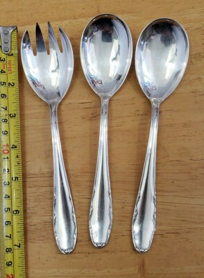VTG TO ANTIQUE GERMAN HIGH QUALITY  SILVERPLATE BADER 2 SERVING  SPOONS 1 SPORK