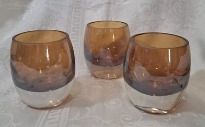 3 Mikasa Home Accents Solaris Amber Iridescent  Clear Votive Candle Holders Set