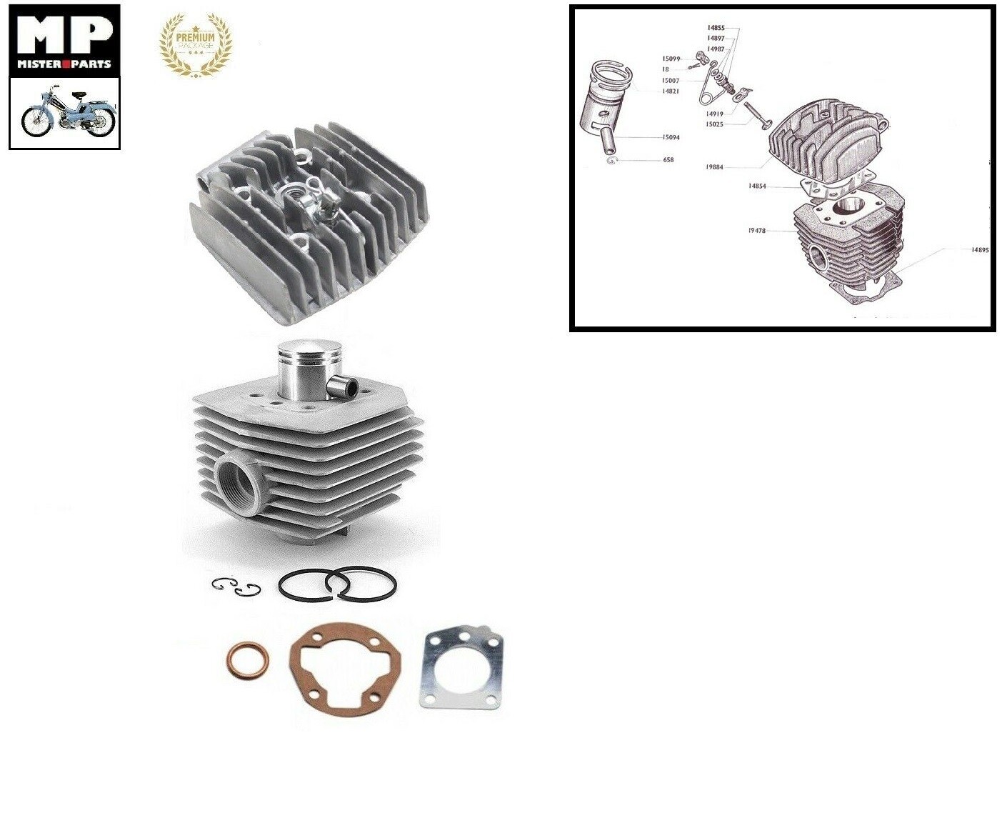 Kit cylindre piston culasse joints AV10 pour cyclomoteur MBK 51