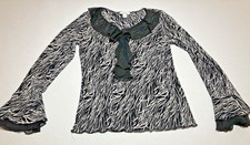 Dressbarn Chiffon long bell sleeve black white ruffled neck Medium made in USA