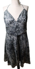 Express Black and White Dress Silk/Polyester Size 12 Tie Halter Open Back (64)