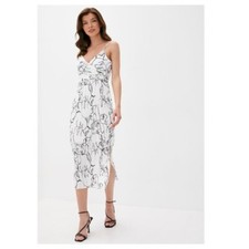 Banana Republic Women Line Drawing Plisse' Midi Dress V Neck White Black Size 0