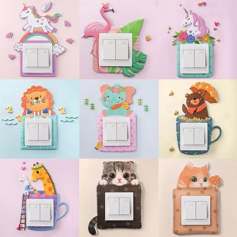 2Pack Light Switch Stickers Cute Unicorn Light Switch Sticker Self Adhesive Kids