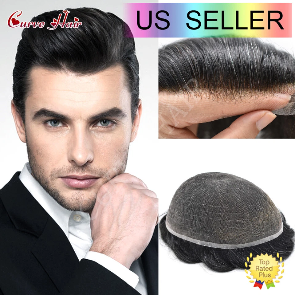 Sistemas de cabello humano de encaje francés completo para hombres Foto 2 de 4