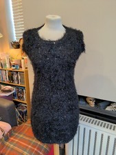 Lovely Soft Eyelash Sequinned Dress Size S Black