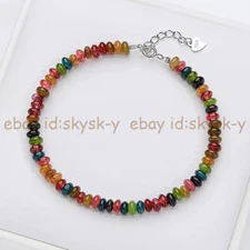 Genuine Natural Colorful Tourmaline Rondelle Gemstone Beads Bracelet 7.5'' 2x4mm