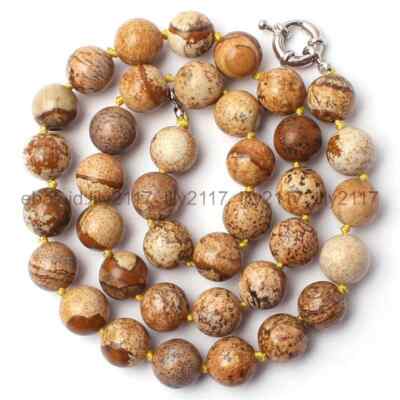 Fashion Natural Picture Stone Round Gemstone Beads Necklace 16-36'' 6/8/10/12mm