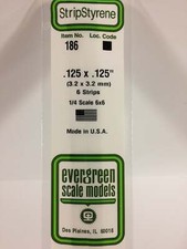 Evergreen Scale Models Styrene Strip .125in Thick 14in Long x .125in pkg 6 186