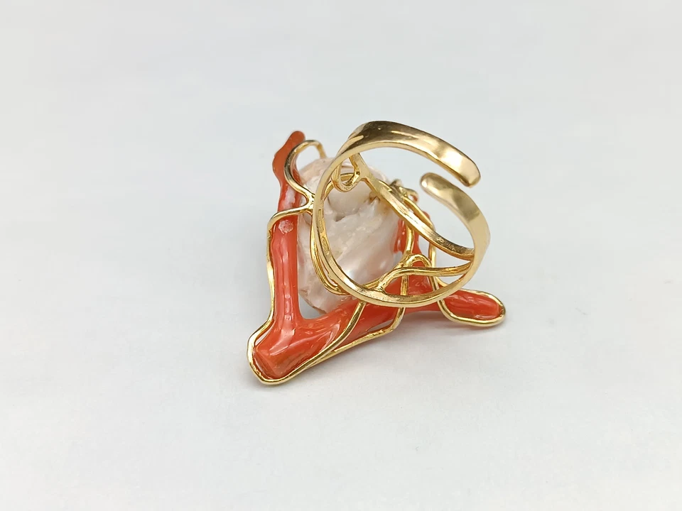 Anello donna corallo rosso di Sardegna perla naturale argento 925 regolabile - Immagine 4 di 4