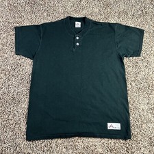 Vintage 90s Russell Athletic Henley T-shirt Large Black Blank Made In USA