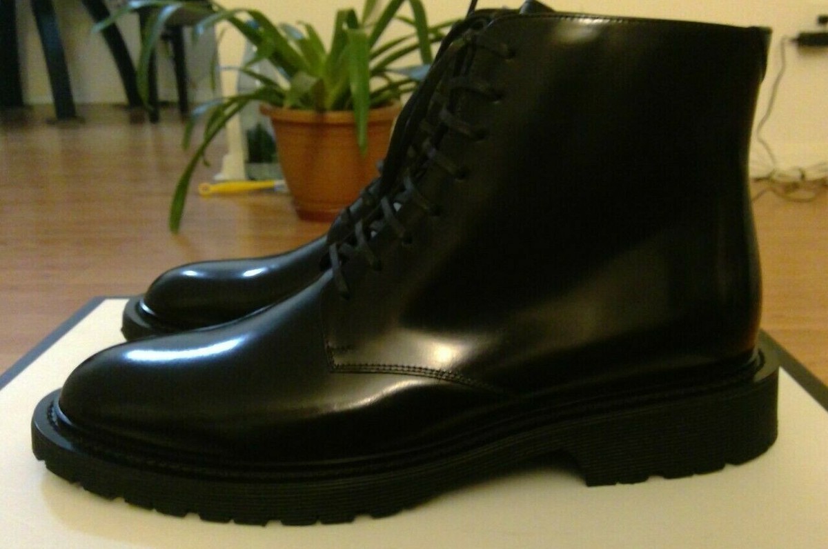 Saint Laurent Combat Men's Black Army Laced Smooth Leather Saint Laurent Combat Men's Black Army Laced Smooth Leather