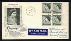 Canada #374, 1957 4¢ Royal Visit block of 4, Artcraft cachet FDC VF