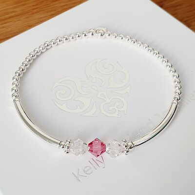 Sterling Silber Swarovski Kristall Geburtsstein Perlen Armband, Stretch Armband