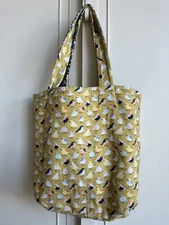 Tote Bag Shopping REVERSIBLE HANDMADE Cotton Birds Eco-Friendly Washable NEW