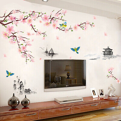 Rainbow Fox Grand Rosa Sakura Kirschblüte Baum Wandtattoo Sticker PVC abnehmbar Wall Decal für die Mädchen und Jungen-Baumschule XY1098 