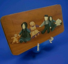 Vtg. Hand Painted Amish Dolls~ Children Folk Art Wood Plaque, Signed~11 34"x 6"