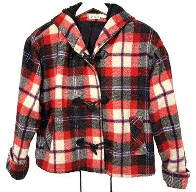 S/M Vtg 60s 70s Blanket Plaid Tartan Wool Taylor Swift Evermore Oversized Coat