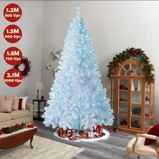 4/5/6/7FT White Christmas Tree Artificial Home Xmas Holiday Decoration w/ Lights