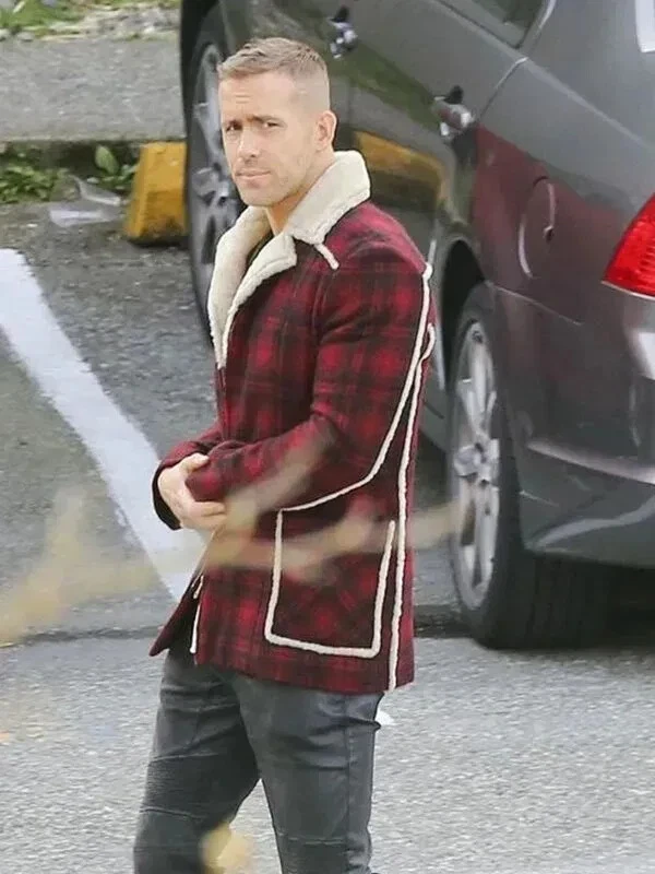 Wade Wilson Costume Deadpool Ryan Reynolds Shearling Red Plaid Jacket