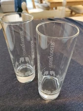 COURVOISIER COGNAC GLASSES WHITE ETCHED LEAF DESIGN 6" TALL SET OF 2