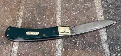 Old Timer Schrade Made in the USA 50T Green Single Blade Lock Back Pocket Knife