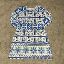 Jean-Pierre Klifa Dress Womens Large Shift Resort Vacation Blue White Stretch