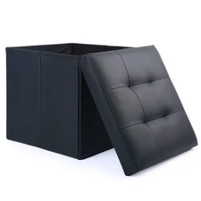 Storage Ottoman Foldable Foot Rest Stool 13x12x12 Inches Small Leather Bench