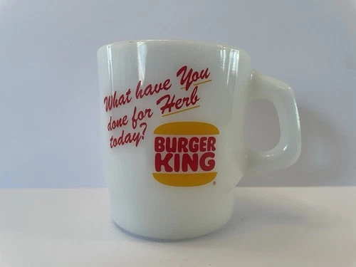 RARE Vintage Fire King “What Have You Done For Herb" Burger King Advertising Mug