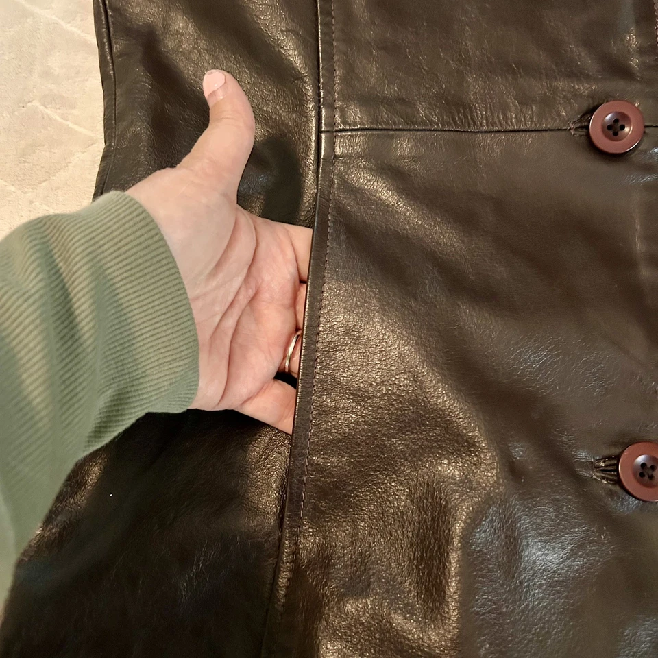 Wilsons Leather Vintage Womens Brown Blazer Jacket Button Closure Size Medium  - Image 3 of 4