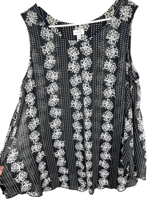 Avenue Boho Black White Floral Top Tunic Plus Size 18/20 Sleeveless Whimsical