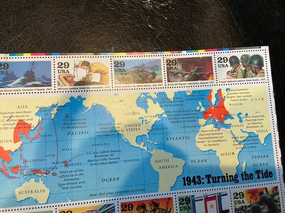 US Stamps, Scott 2765 - 2774 "WW II " Turning the Tide " 29c Block of 10 (1993) - Image 3 of 4