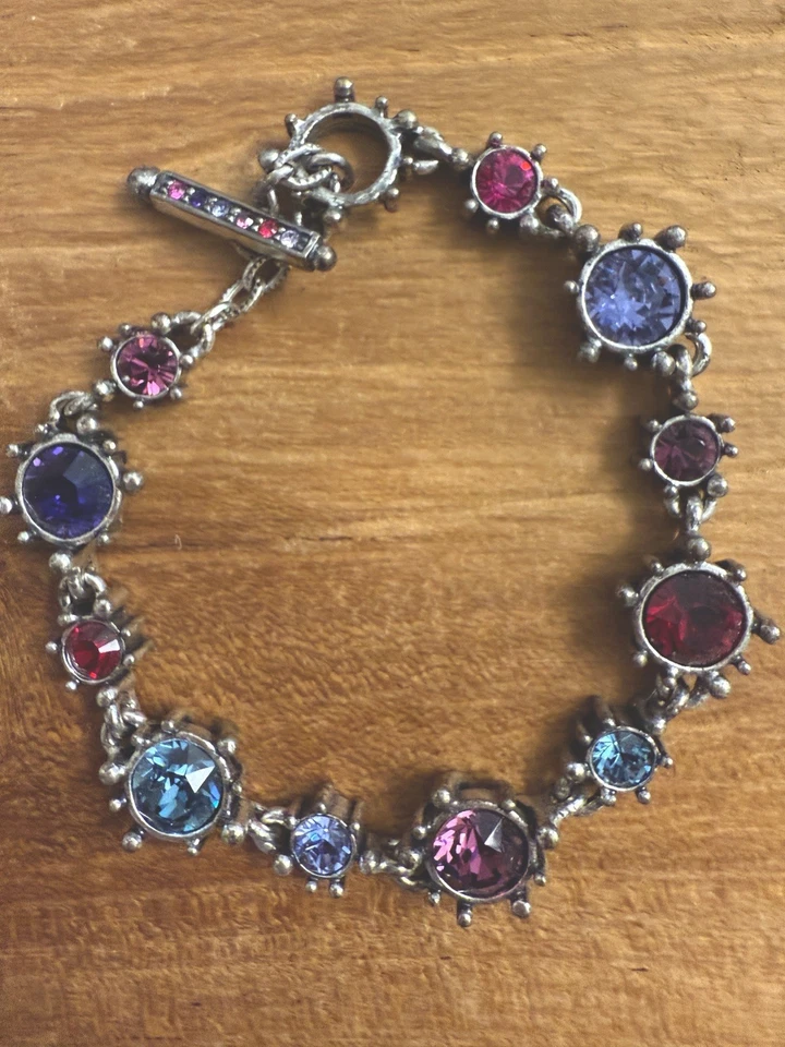 Pulsera Patricia Locke Artesanal Cristal Tonificado Plata Firmada por Artista 9" Foto 2 de 4