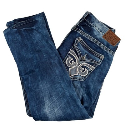 Affliction Black Premium Blake Denim Blue Jeans Embroidered Distressed Men's 36