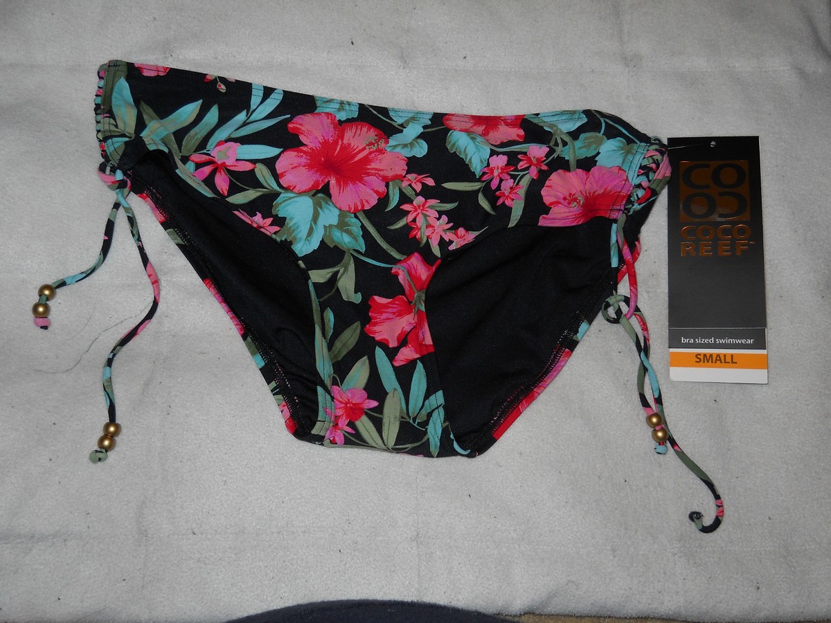 Coco Reef New Womens Black Side Lace Floral Bikini Bottoms Small Bathing  Suit
