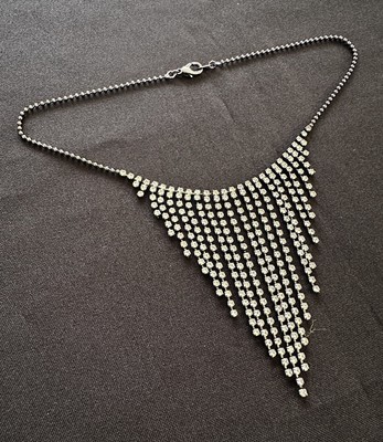 Black Ball Chain Graduated Diamanté 90 s Style Statement Necklace Gift Party
