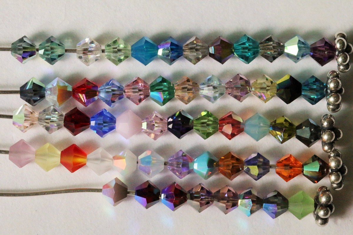 48 X Swarovski #5301 BICONE Beads 4mm AB SATIN, MAT-FINISH, RARE