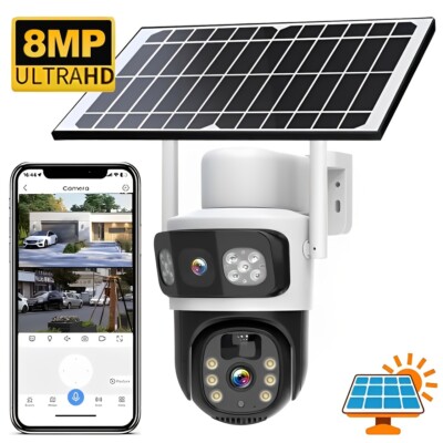 Solar Battery Powered Wireless WiFi Outdoor Pan/Tilt Home Security Camera System