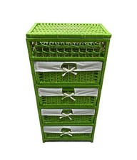 Mobiletto in Vimini Verde con 4 Cassetti e Vano Superiore – 43x30x93
