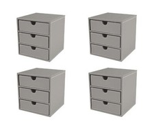 OSCO Grey Faux Leather 3 Drawer Chest | 4 Pack | Small Item Storage | Stackable 