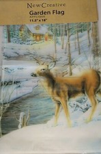 Deer Flag In The Snow decorative 11.5x 18 Seasonal garden size flag Porch Yard