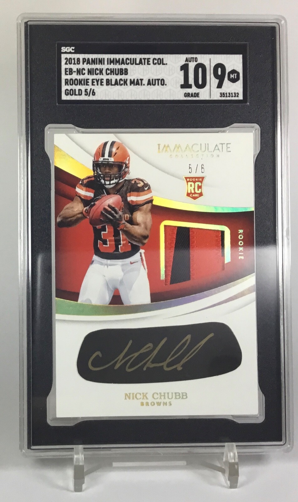 Nick Chubb Panini Immaculate Collection Rookie Eye Black Jersey #EBNC Autograph-Gold