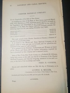 1893 New Jersey train document CHESTER RAILROAD Fred Gibbens Ludwig Miller