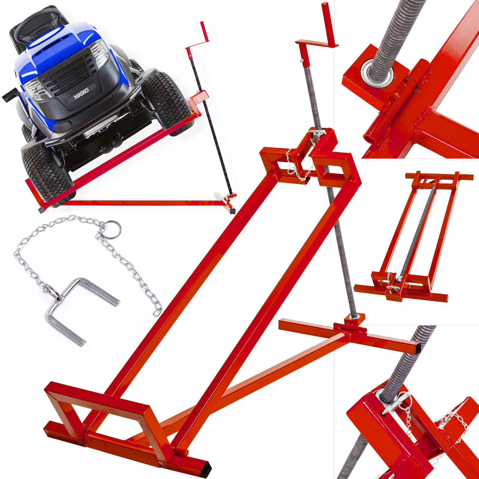 COSTWAY Aufsitzmäher-Hebebühne – Bis 225 Kg, Höhenverstellbar, Hydraulisch, Zusammenklappbar, Rot/schwarz